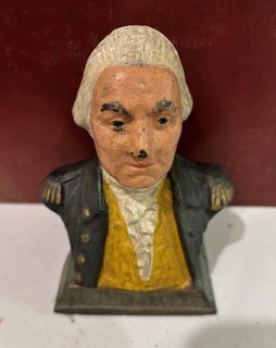 1900's Hubley Cast Iron Painted George Washington Bank Safe/Doorstop