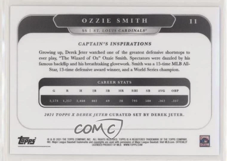 2021 Topps X Derek Jeter Ozzie Smith #11 HOF - Image 2 of 2