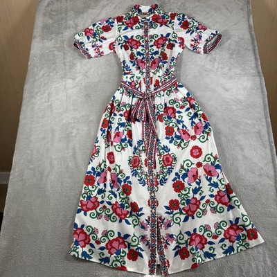 Boden Dress Womens 8 Multicolor Floral Alexa Shirt Maxi Belted Flare Folk Boho