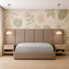 Modern 6 Panel Upholstered Bed Frame Extended Headboard ottoman Gas Lift