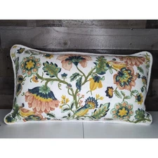 A Pair Of Eastern Accents Printed Floral Throw Pillows With Tri-Color Piping.