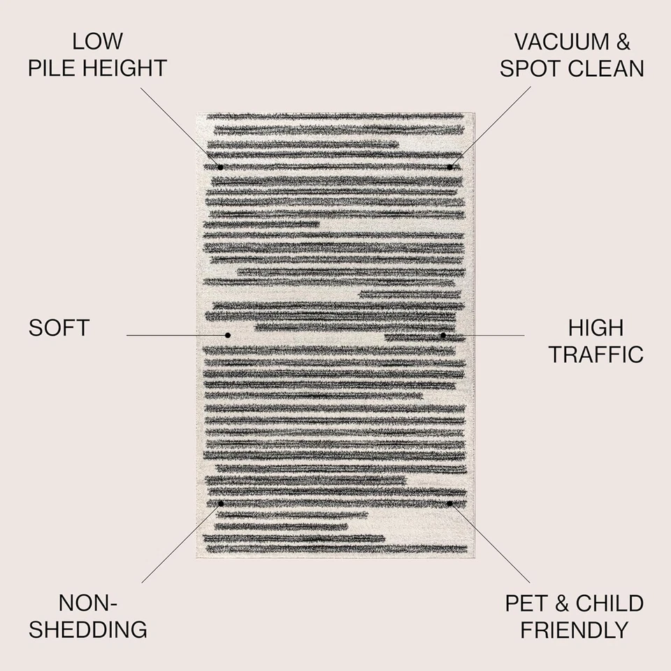 Khalil Modern Berber Stripe Cream/Black Indoor Area Rug, 8X10, Contemporary, Boh - Image 2 of 4