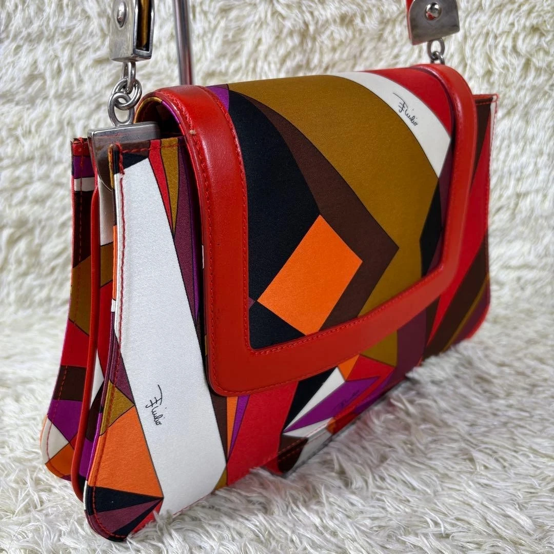 EMILIO PUCCI 2way ショルダーバッグ レザー シルク バケット Designer 
