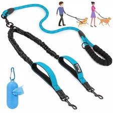 Double Dog Leash, No Tangle 360  Swivel Heavy Duty Reflective Lead with Two P...
