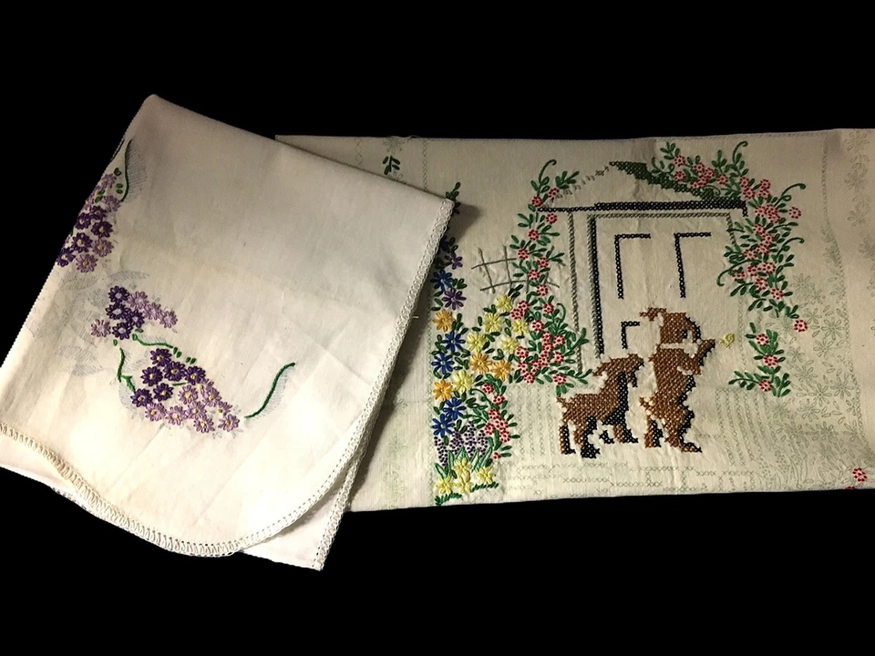 2 Unfinished Embroidery Projects  Needlepoint Table Runner And Sampler Vintage - Image 2 of 4