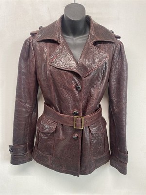 Benedetta Novi Vera Pelle Italian Leather Jacket Trench Women s 42 US 6 Oxblood