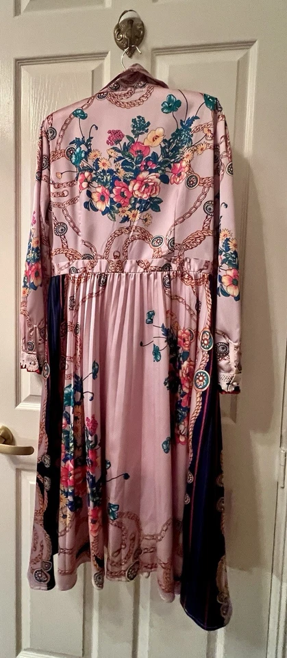 RARE Dalia MacPhee Floral Print Dress Long Sleeve Pink MulticolorPearls Women's - Image 3 of 4