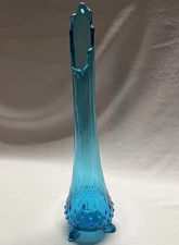 Vintage MCM LE Smith Blue Glass Hobnail 3 Toed 15" Swung Stretch Vase