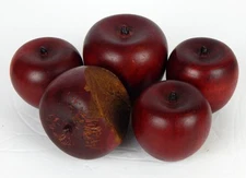 Lot of 5 Red Primitive Style Carved Wooden Apples For Decor
