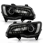 Pair Black LED DRL Projector Headlights for 2011-2023 Chrysler 300 w/ Bulbs