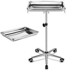 Yescom Mayo Stand Stainless Steel 2x Trays on Wheel Adjustable for Medical Lab