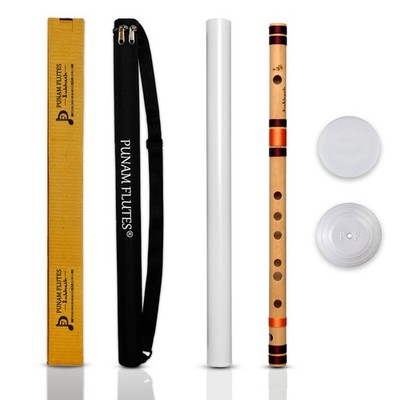 Punam Flutes E Natural Medium Bamboo Bansuri Flute 15.55 inches Right Handed
