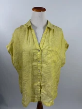 C & C CALIFORNIA yellow linen short sleeve shirt top Women's L