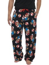 Men's Nintendo Mario Bros Pajama Pants Lounge Wear Blue Black