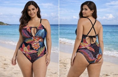 NWT $130 La Blanca Women's UPF50+ Multicolor One Piece Swimsuit Plus 16W