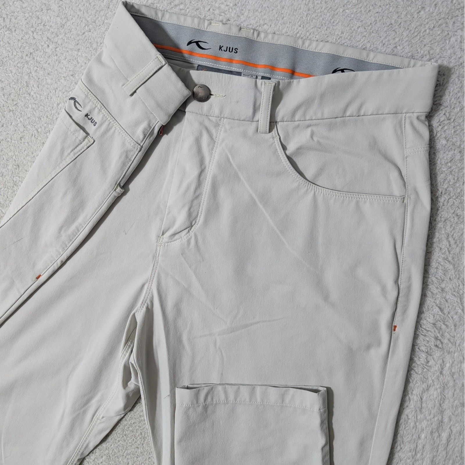 KJUS Iver 5-Pocket Pants Mens 33/32 Beige Stretch Tailored Fit Golf K00443
