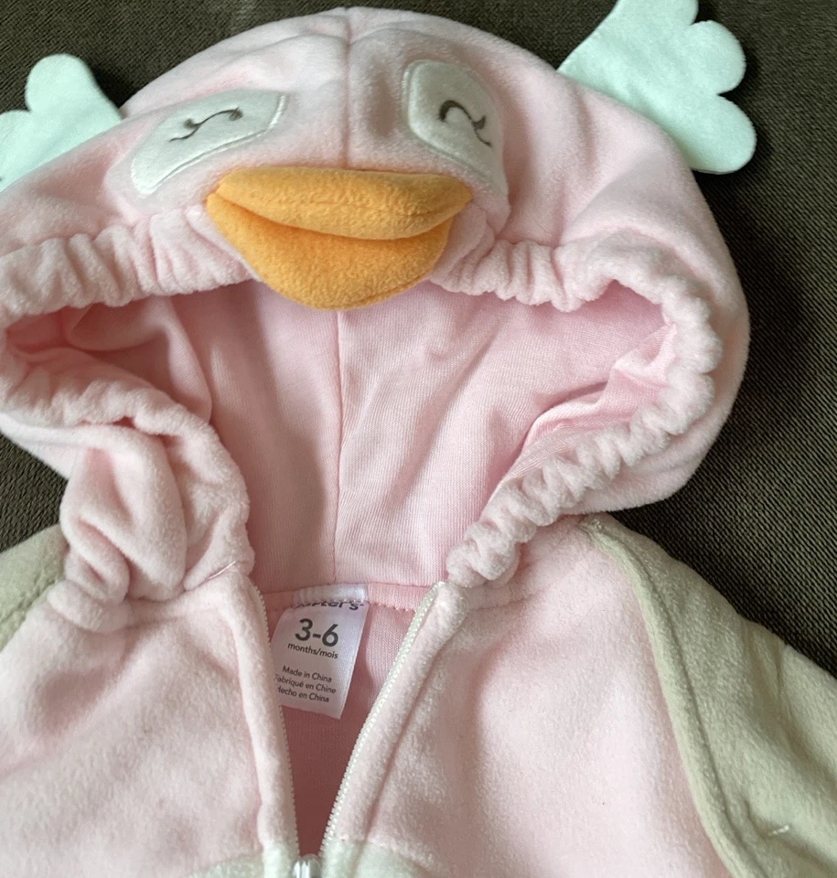Disfraz de Búho Carters 3 6 Meses Bebé Rosa Beige Con Capucha Vellón Cremallera Halloween Foto 3 de 4