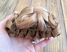 Short Curly Doll Wig Size 7 Brown Synthetic Hair Bangs USA Pinned Up Ringlets