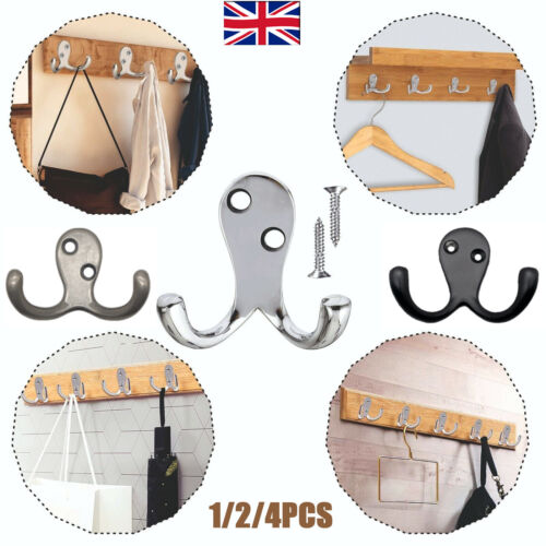 1-4Pack Double Robe Hooks Set Hanger Satin Nickel Door Dress Bathroom Clothes UK - Picture 1 of 17