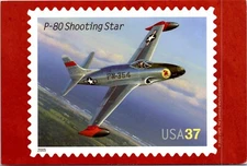 P-80 Shooting Star military Lockheed Jet airplane; 37ct USPS 2005 stamp Postcard