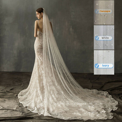 #ad #ad 3M Cathedral Long Bridal Bride Wedding Veil Headdress Pearls White Metal Comb $19.99