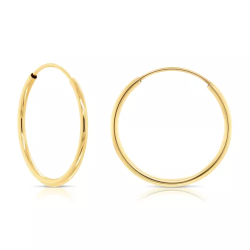 14K Real Solid Yellow Gold Round Endless Hoop Earrings 1mm Tube Hoops Ear Rings - Picture 27 of 77