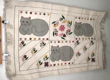 Cat in Garden VTG 1986 30"X48" Stencil Design Sloane Stuart Homemaker Tapestry