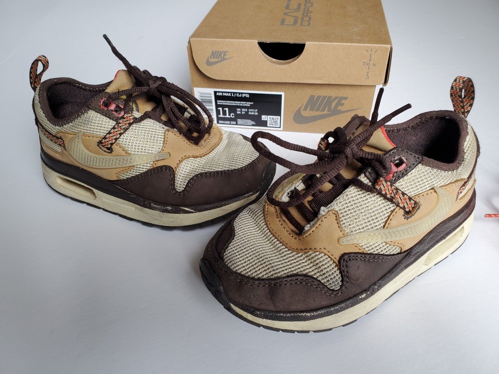 Size 11c (PS) - Nike Air Max 1 x Travis Scott Baroque Low Baroque Brown Cactus J