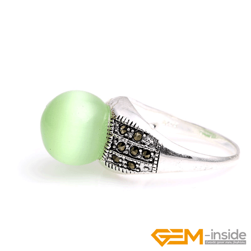 Fashion Gemstone Bead Rings Tibetan Silver Marcasite Jewelry Gift 12mm Christmas - Picture 58 of 60