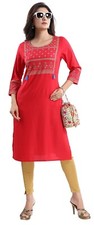 Red Cotton Ethnic Kurti For Women Indian Tunic Kurta Shirt Dress Casual  MM297