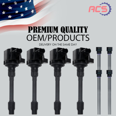 4X OEM Ignition Coil + 4X w/plugs For Honda Accord Civic CR-V Acura RDX L4 UF781