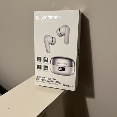Goodmans True Wireless LCD Metallic Earphones WHITE Color UK