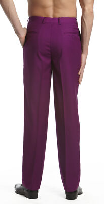 CONCITOR Men's Dress Pants Trousers Flat Front Slacks EGGPLANT