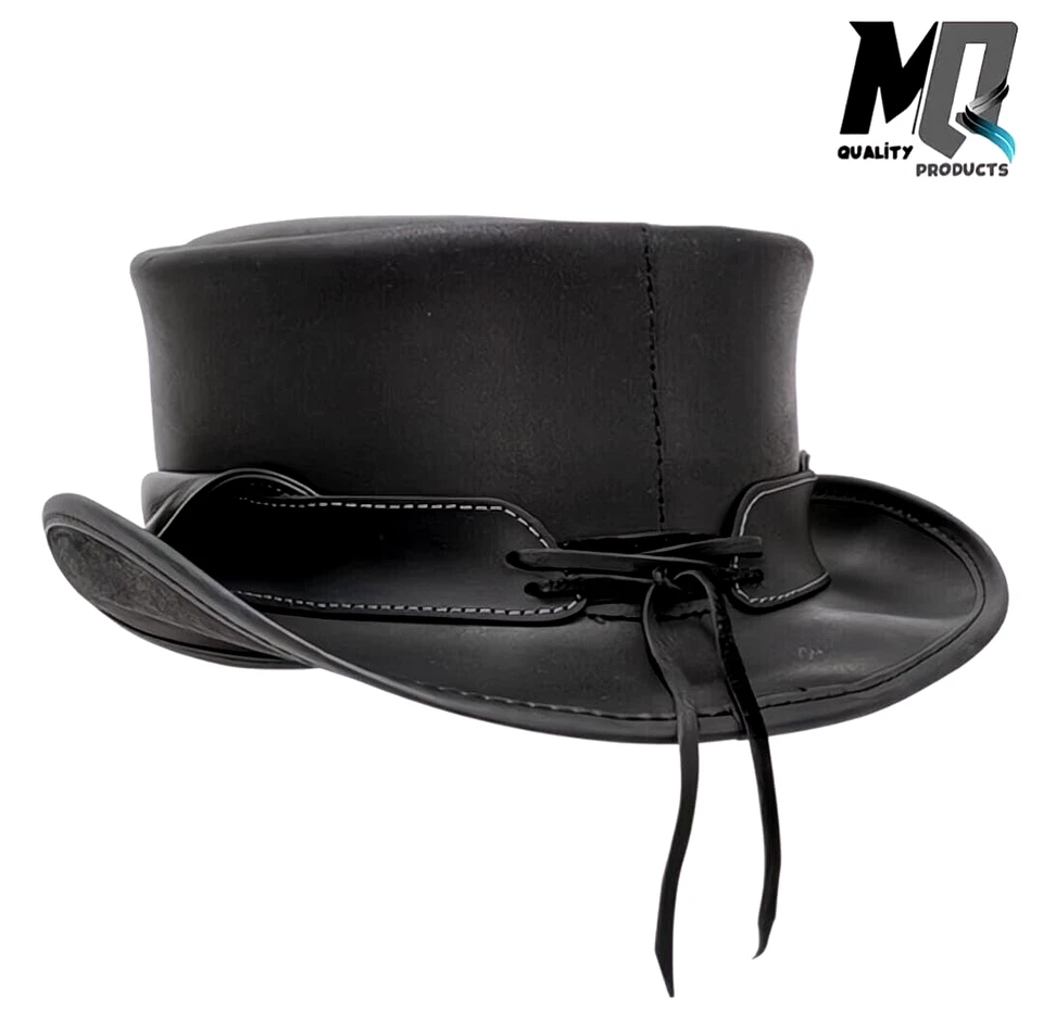 Sombrero de copa de cuero para hombre El Dorado Steampunk Deadman Motociclista Sombrero de copa gótico Foto 4 de 4