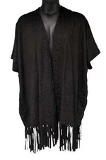 Antthony Women's Microsuede Knit Fringed Topper Black
