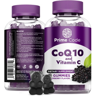 2 in 1 CoQ10 200mg & Vitamin C 250mg Gummies   Supports Heart Health Immune S...