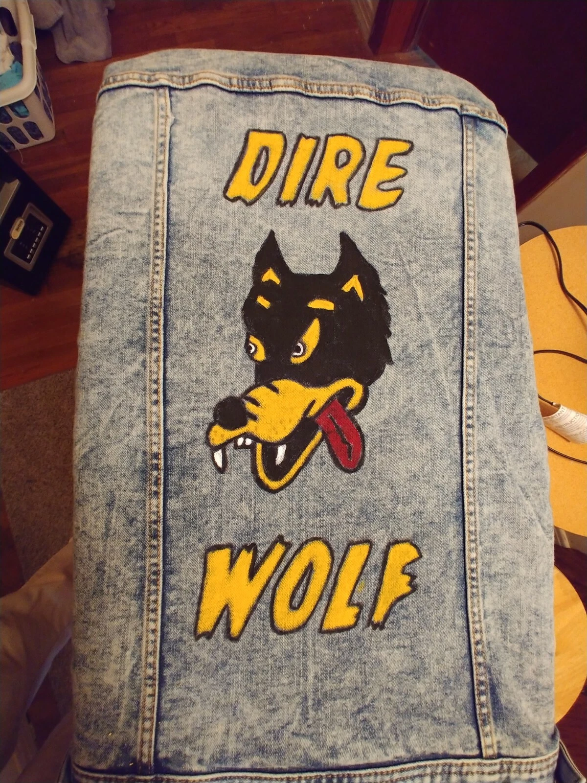 Dire Wolf Denim Jacket Hand Painted New Size Medium
