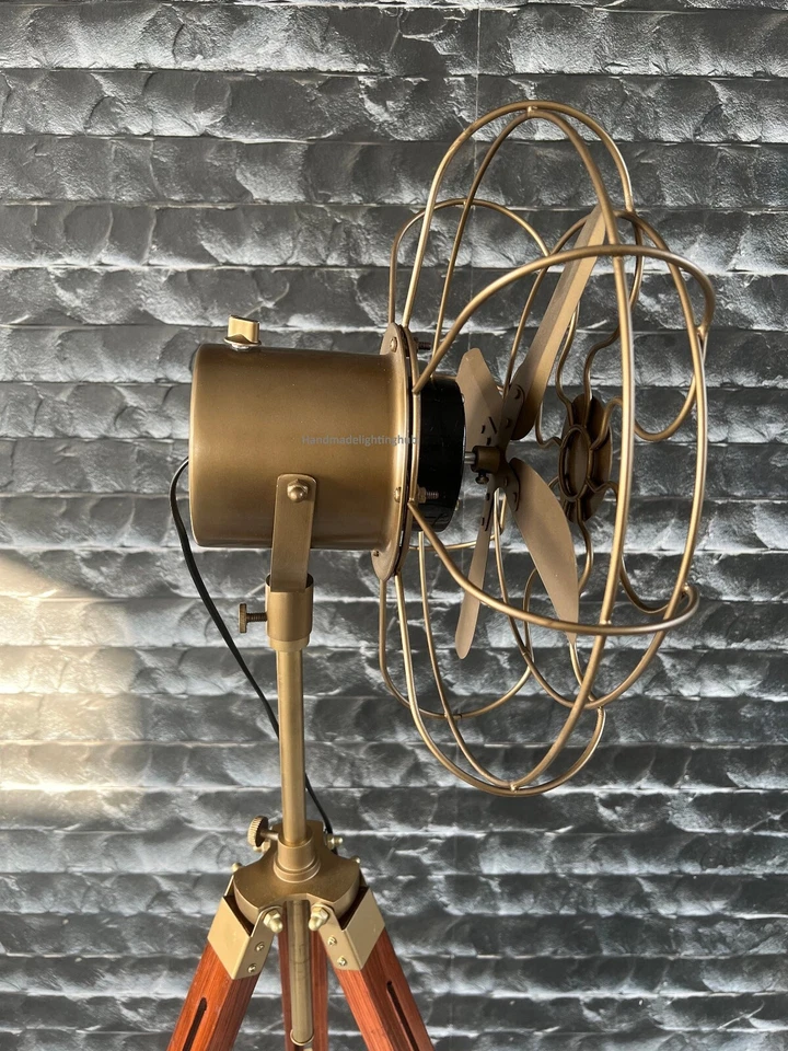Ventilador de pedestal trípode de madera ajustable moderno eléctrico de 3 velocidades energéticamente eficiente Foto 4 de 4