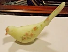 Fenton Bird Of Happiness  Satin Custard Glass  Hand Painted Signed