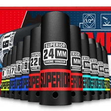 Aiourx 12 Piece 1/2" Drive Deep Impact Socket Set, 8mm to 22mm, Metric, 6 Poi...