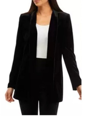 Calvin Klein Crushed Velvet Shawl Collar Open Front Blazer Jacket Black XS