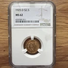 1925 D $2.5 Gold Indian Head Quarter Eagle Coin NGC MS62 (Pre-33 Gold)