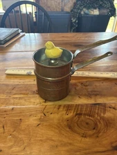 Vintage Revereware Copper Double Boiler Egg Cooker Poacher Yellow Chick Farm