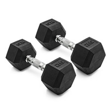 CAP Barbell, 25lb Coated Rubber Hex Dumbbell, Pair, Prevent Rolling FREE SHIP US