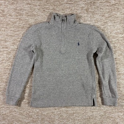 Jungen Polo Ralph Lauren grau Viertel-Reißverschluss Pullover Größe 7 Small Baumwollmischung Logo