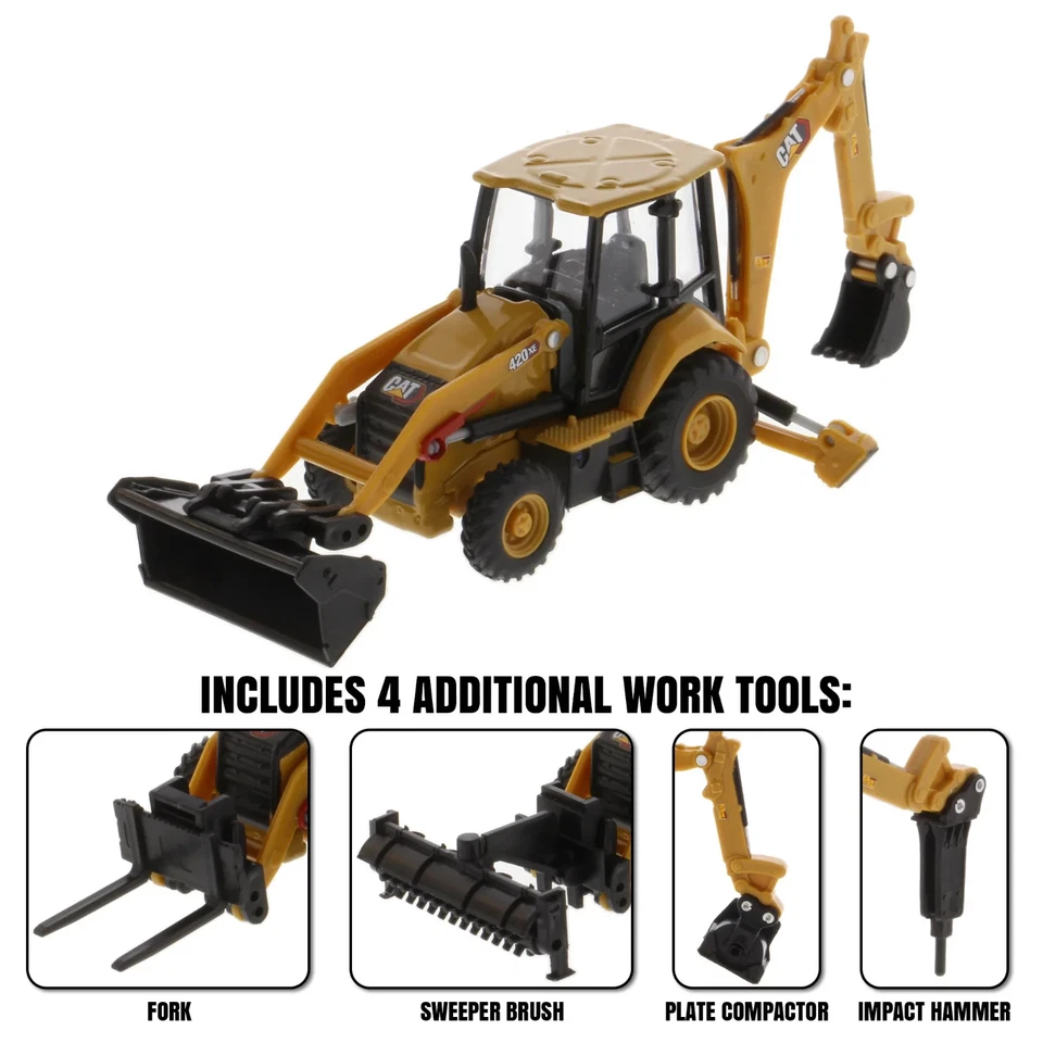 Caterpillar CAT 420 XE Backhoe Loader w/ Attachments 1/64 Scale Diecast Model - Image 2 of 4