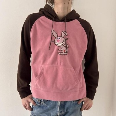 Vintage Y2K It s Happy Bunny Jim Benton Hoodie Pink And Brown Womens XL