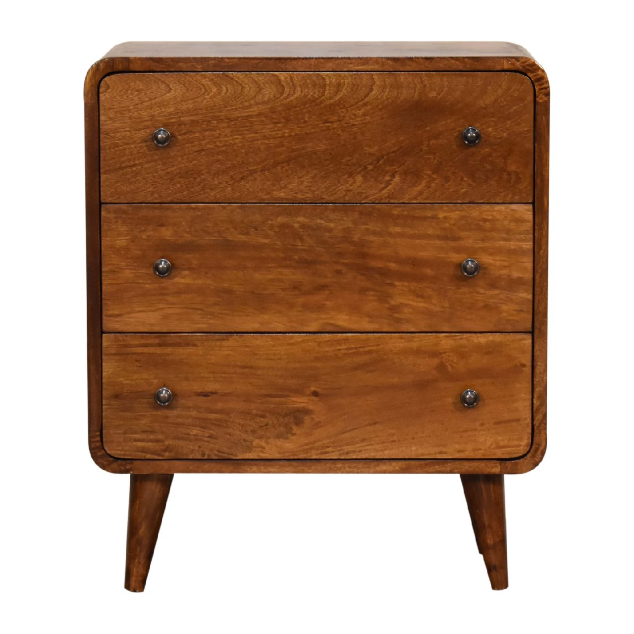 Solid Wood Mini Curved Chestnut Chest 3 Drawers Dark Brown