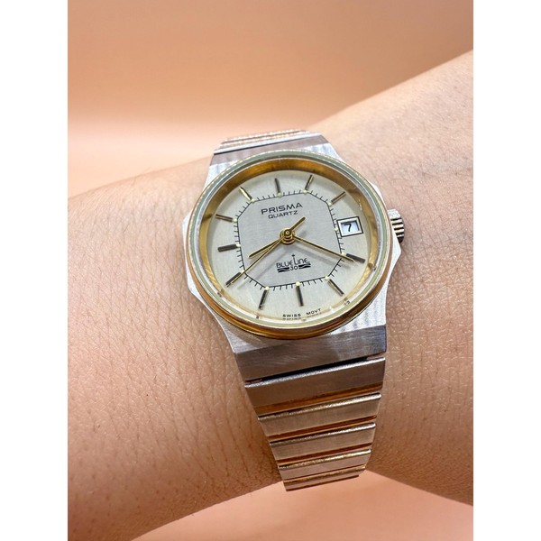 Vintage Prisma Swiss Quartz Uhr | 80er Jahre Bicolor Gold Silber Armbanduhr