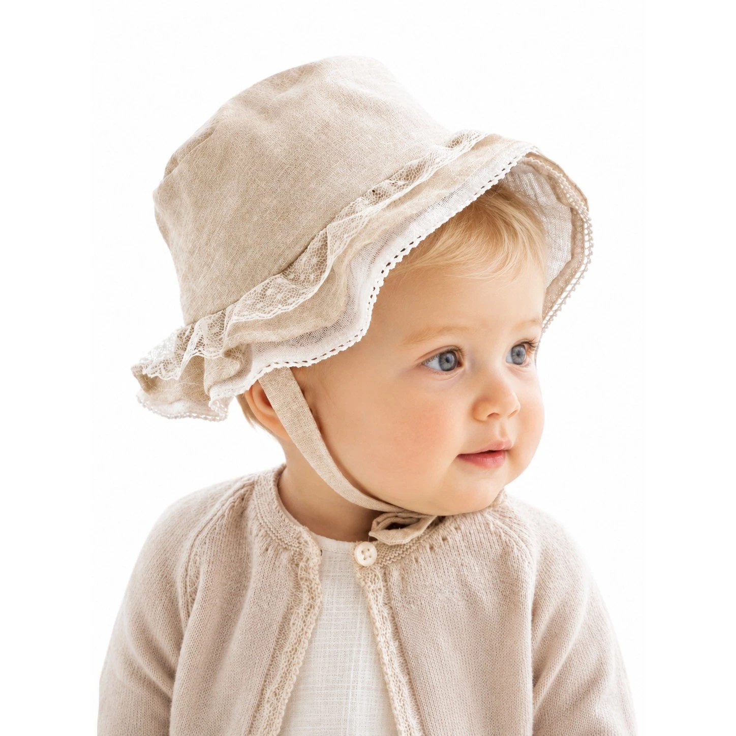 Mayoral Baby Girls Linen Cotton Lace Trim Sun Hat Bonnet Pink 12m 46cm